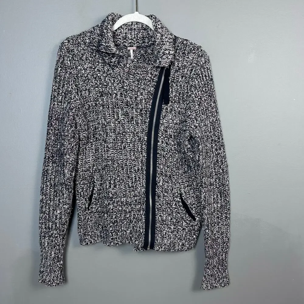 Free‎ People sweater Medium cardigan moto full zip chunky motorcycle
